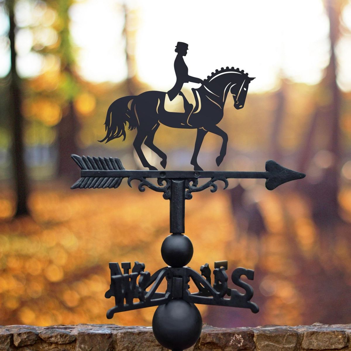 Black Weathervane with Dressage Horse Design Topper 