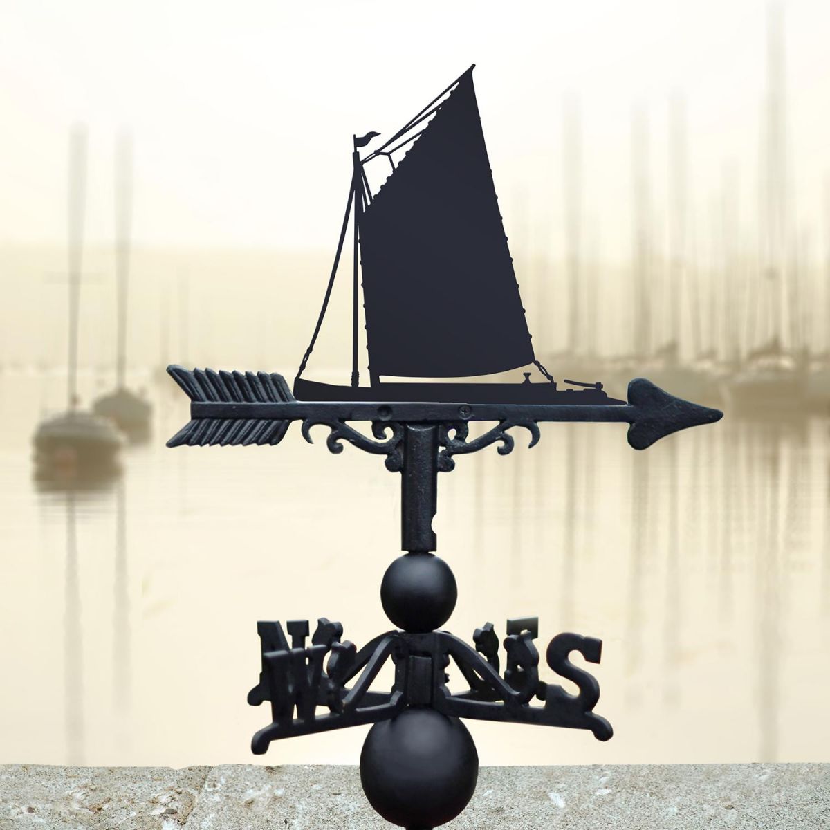 Norfolk Wherry Sail Boat Weathervane in Black 