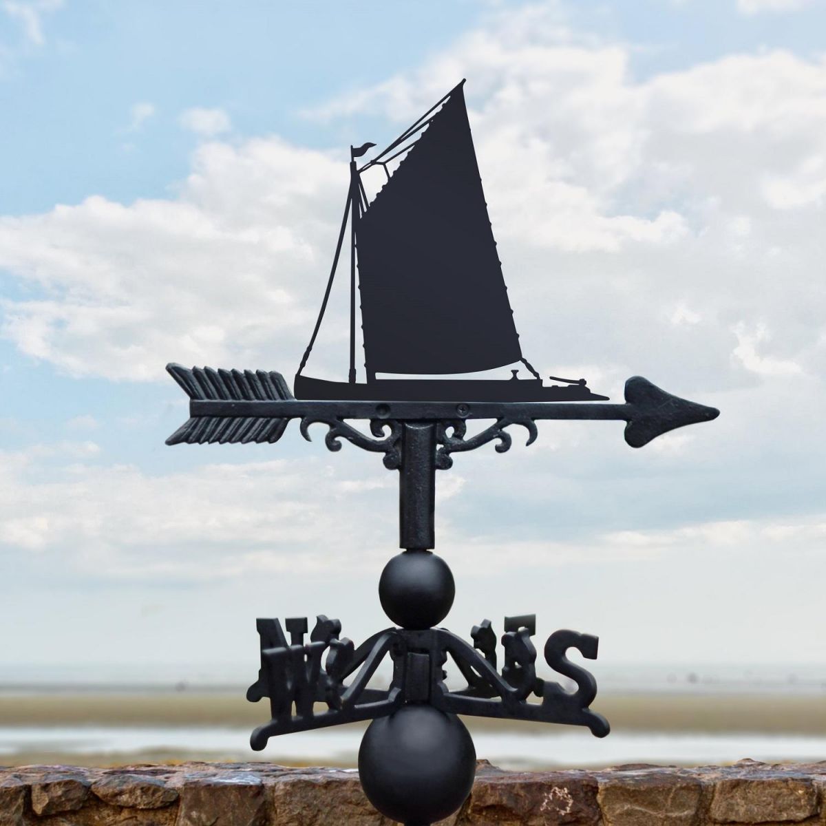 Black Weathervane with Norfolk Wherry Sail Boat 