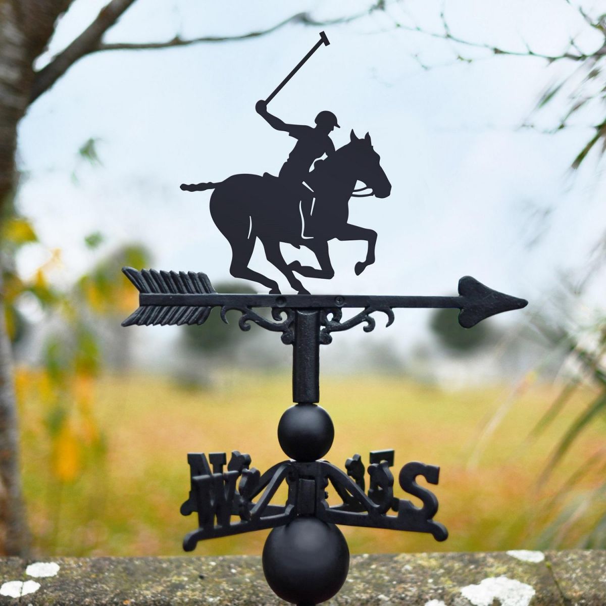 Black Weathervane with Polo Player 