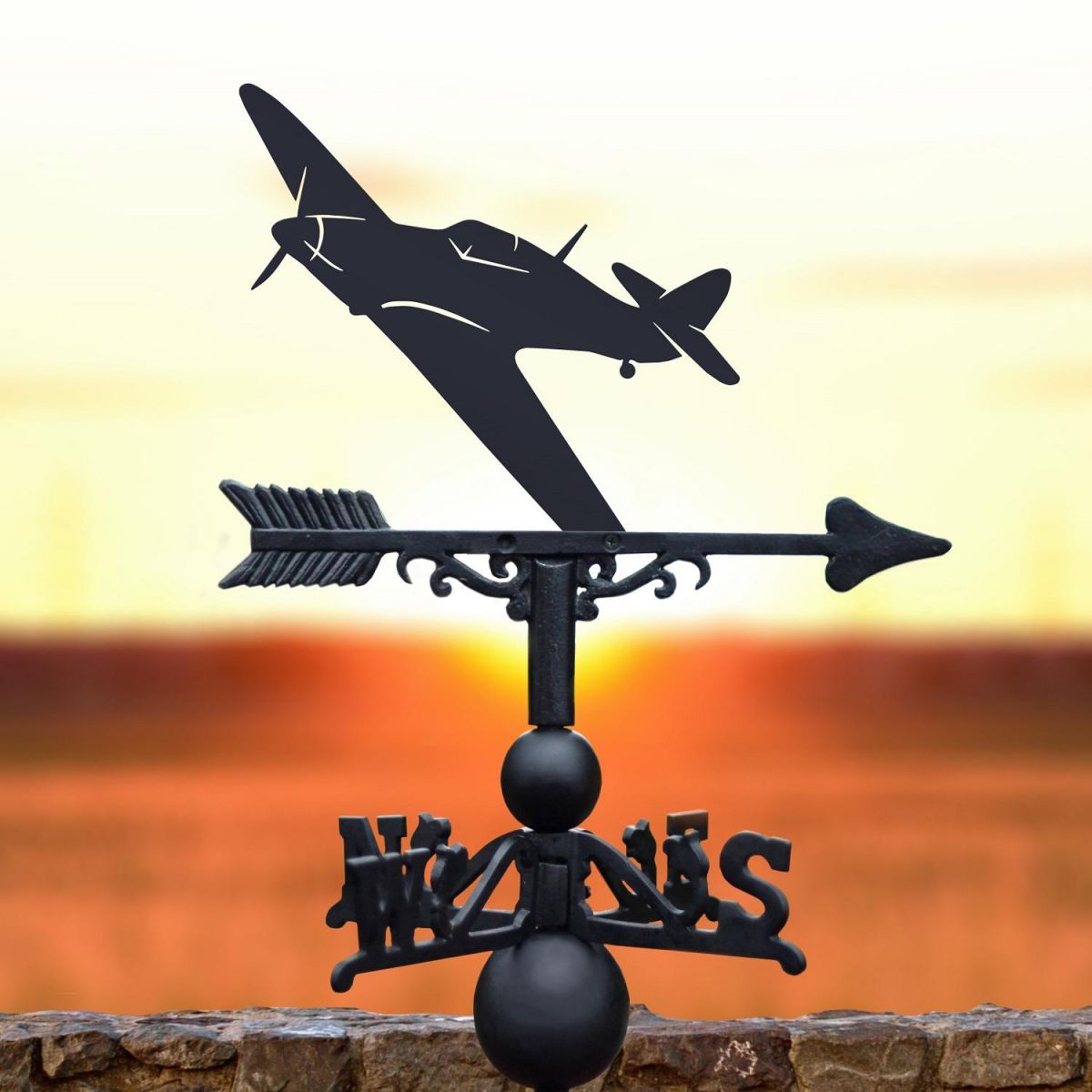 Fighter Aeroplane Weathervane with Sunset 