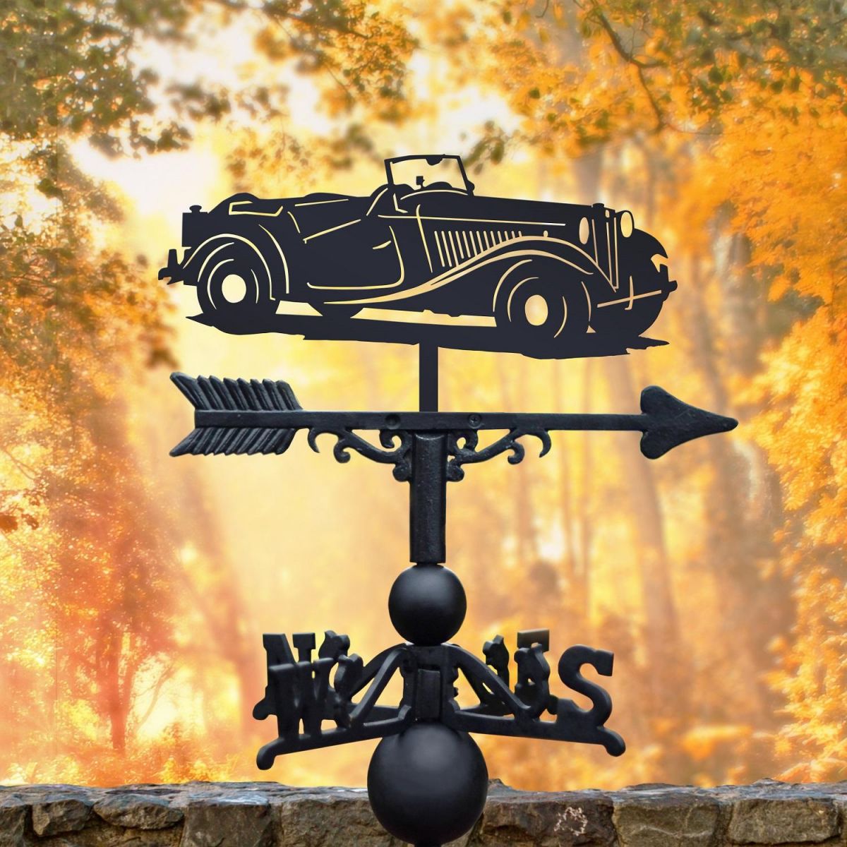 Weathervane with Vintage Convertible in Black 