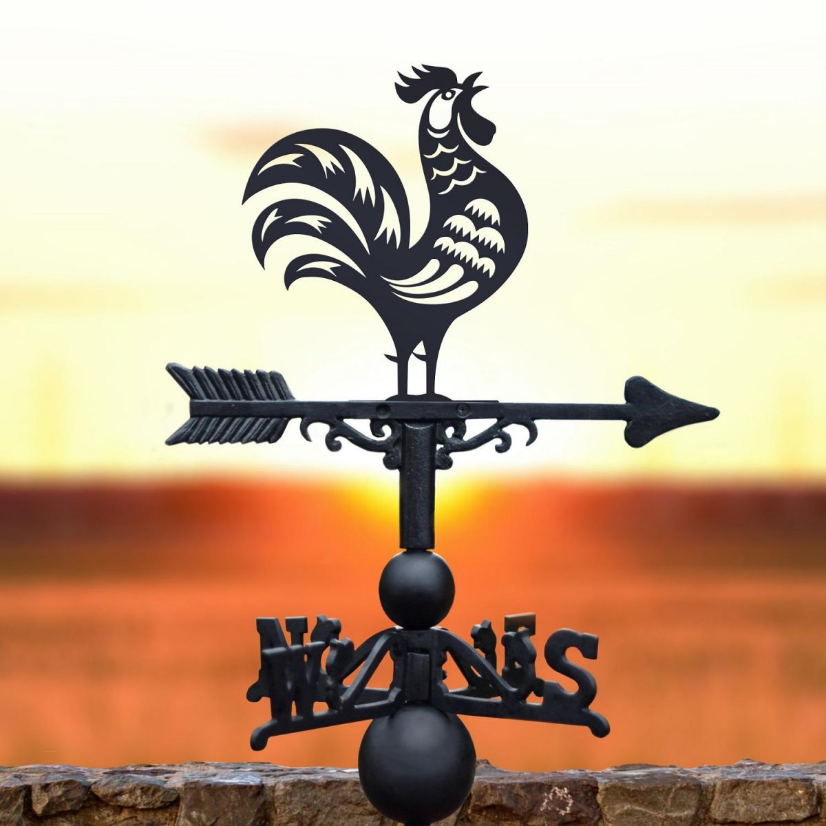 Chinese Rooster Weathervane in Black 