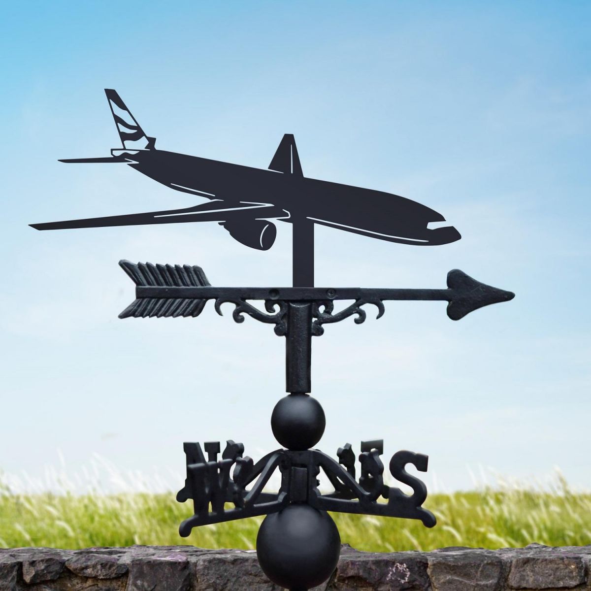 Black Weathervane with British Airline Aeroplane 