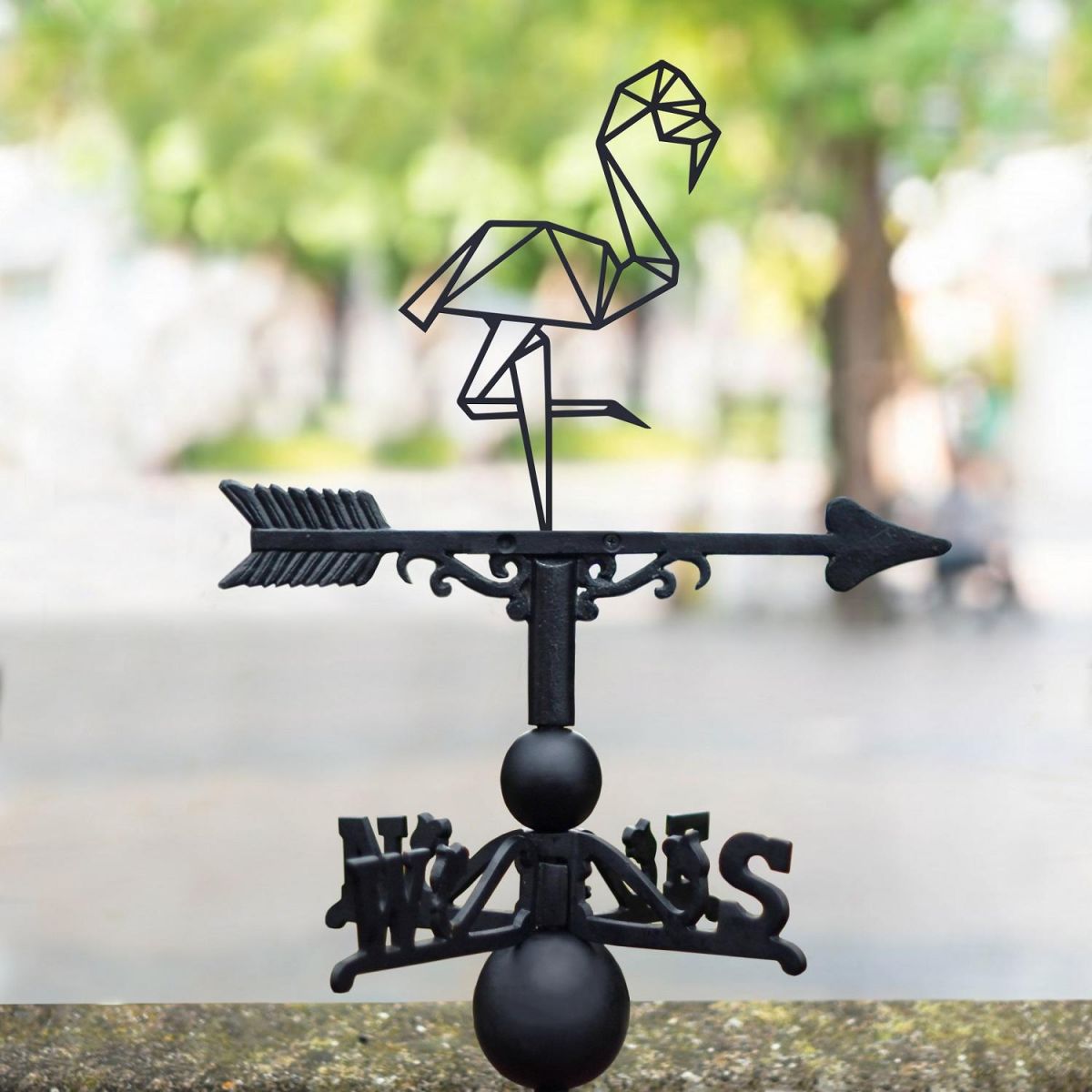Black Weathervane with Geometric Flamingo 
