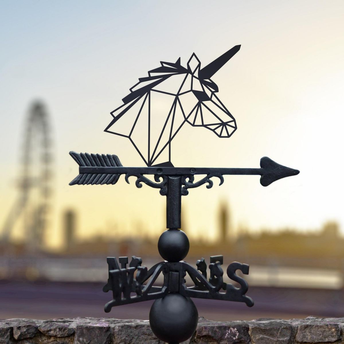 Geometric Unicorn Weathervane in Black 