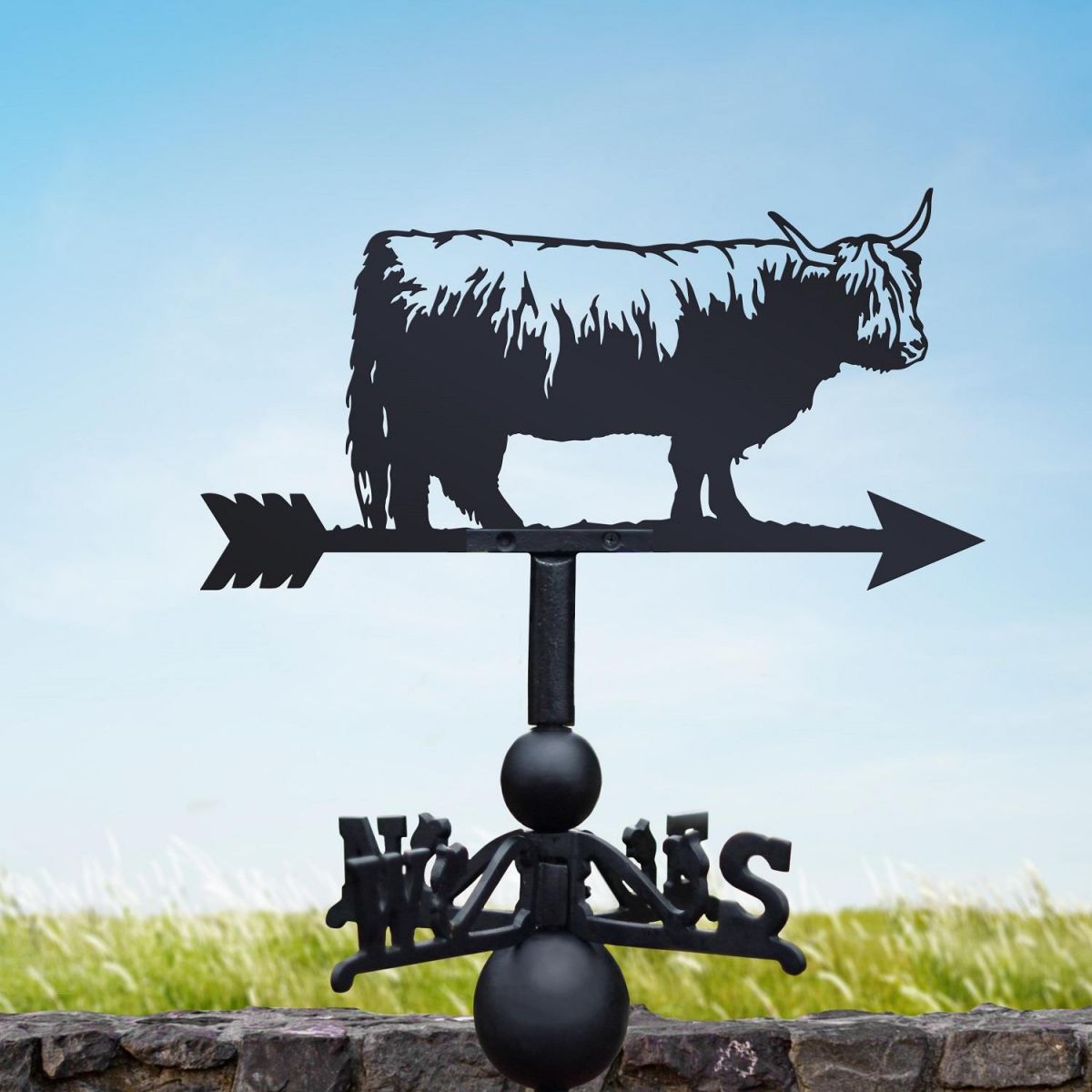 Black Weathervane with Highland Cow Design 