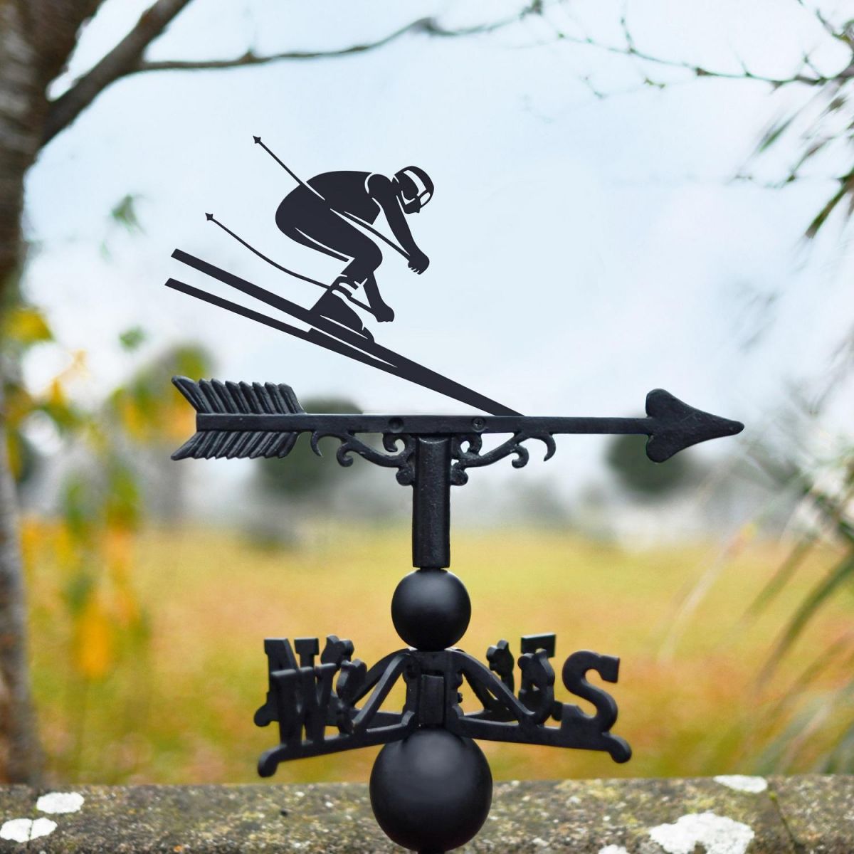 Skiing Weathervane in Black 