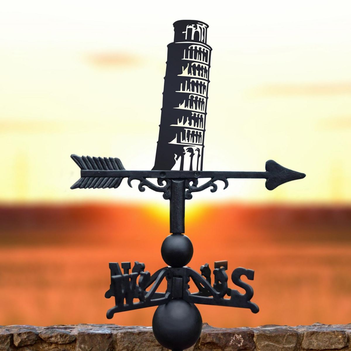 Weathervane with Leaning Tower of Pisa in Black 