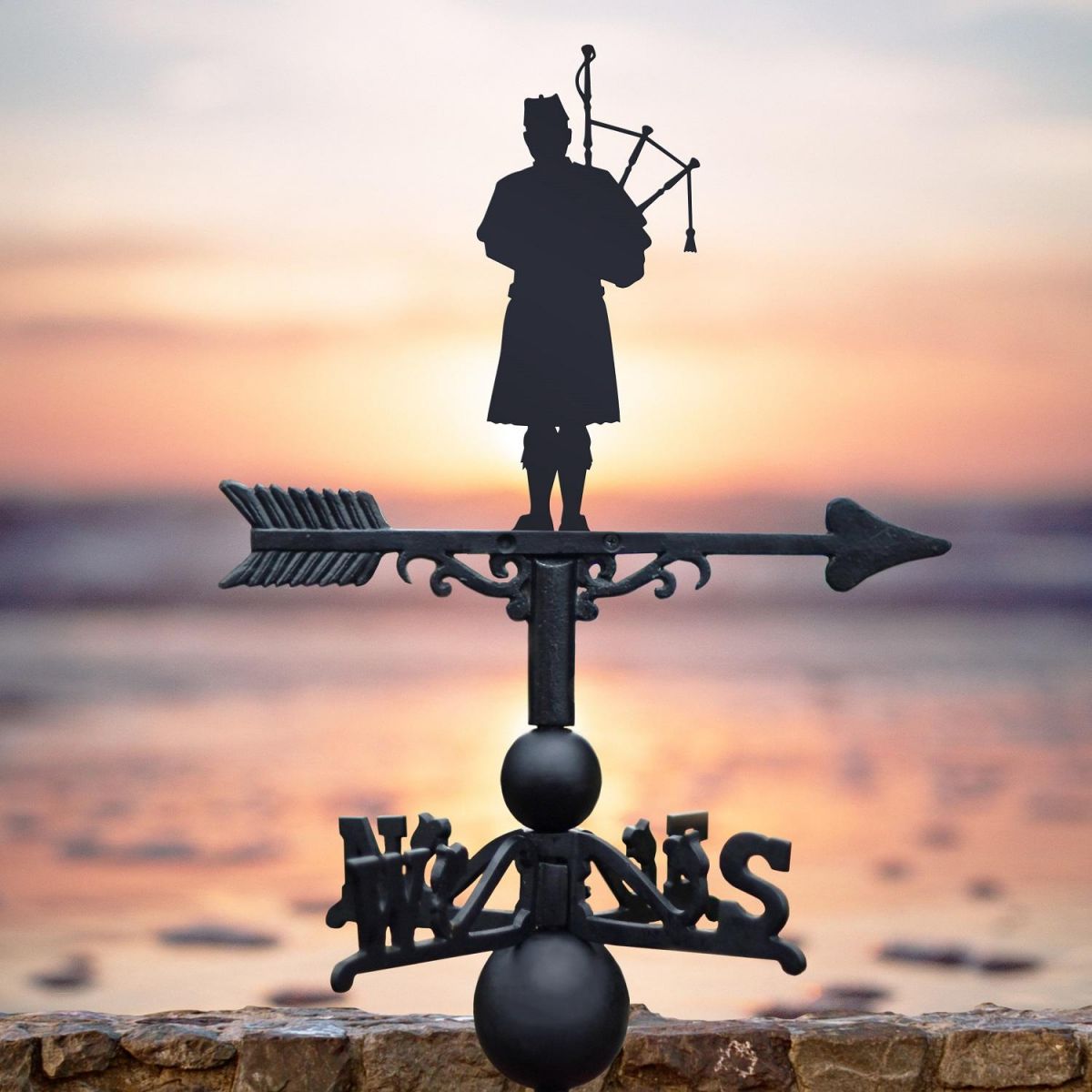 Black Weathervane with Scottish Bagpiper 