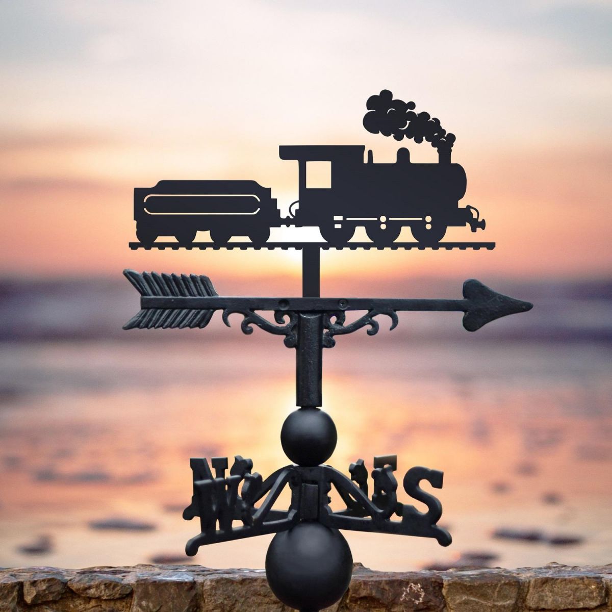 Black Finish Weathervane with Children"s Steam Train Design Black Finish Weathervane with Children"s Steam Train Design