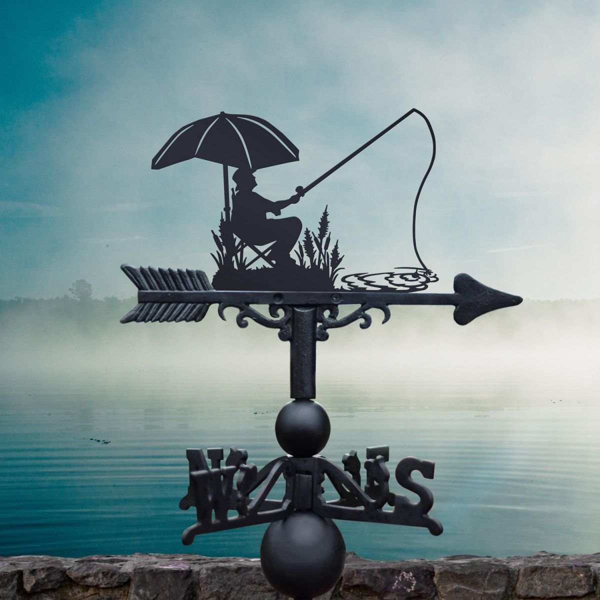 Sitting & Fishing Weathervane in Black Finish  Sitting & Fishing Weathervane in Black Finish