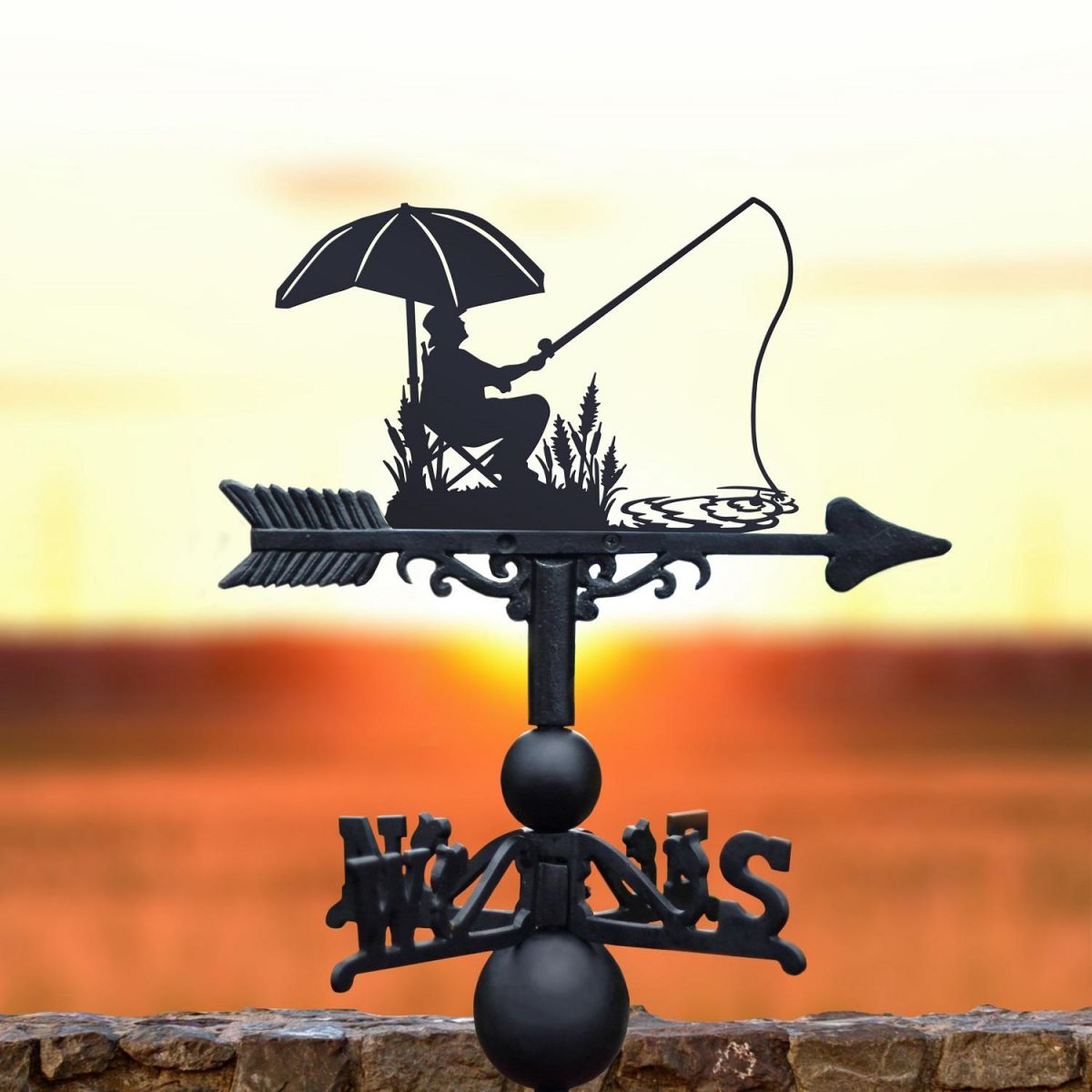Sitting & Fishing Weathervane in Black Finish  Sitting & Fishing Weathervane in Black Finish