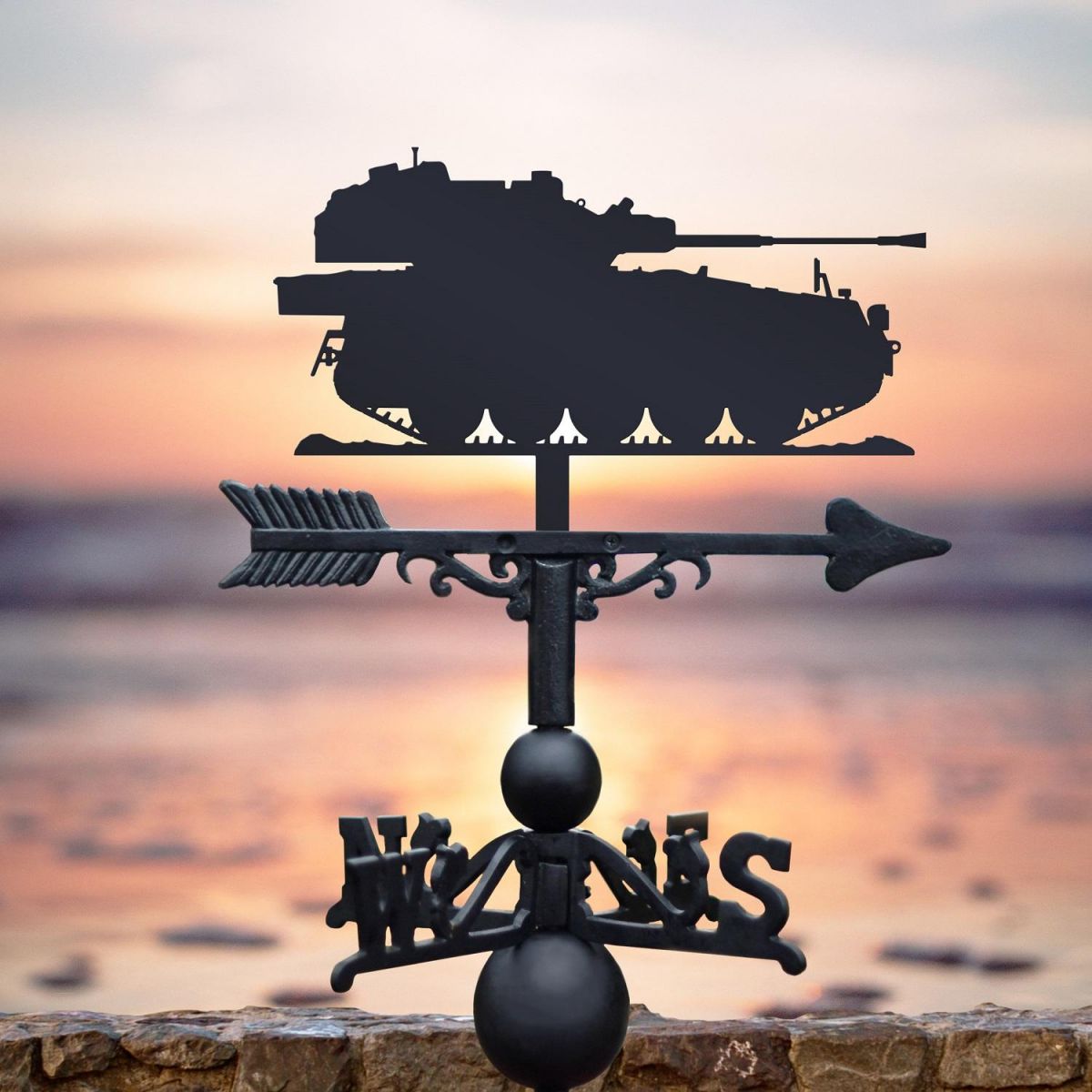 Black Finish Weathervane with Scimitar Military Vehicle Design 