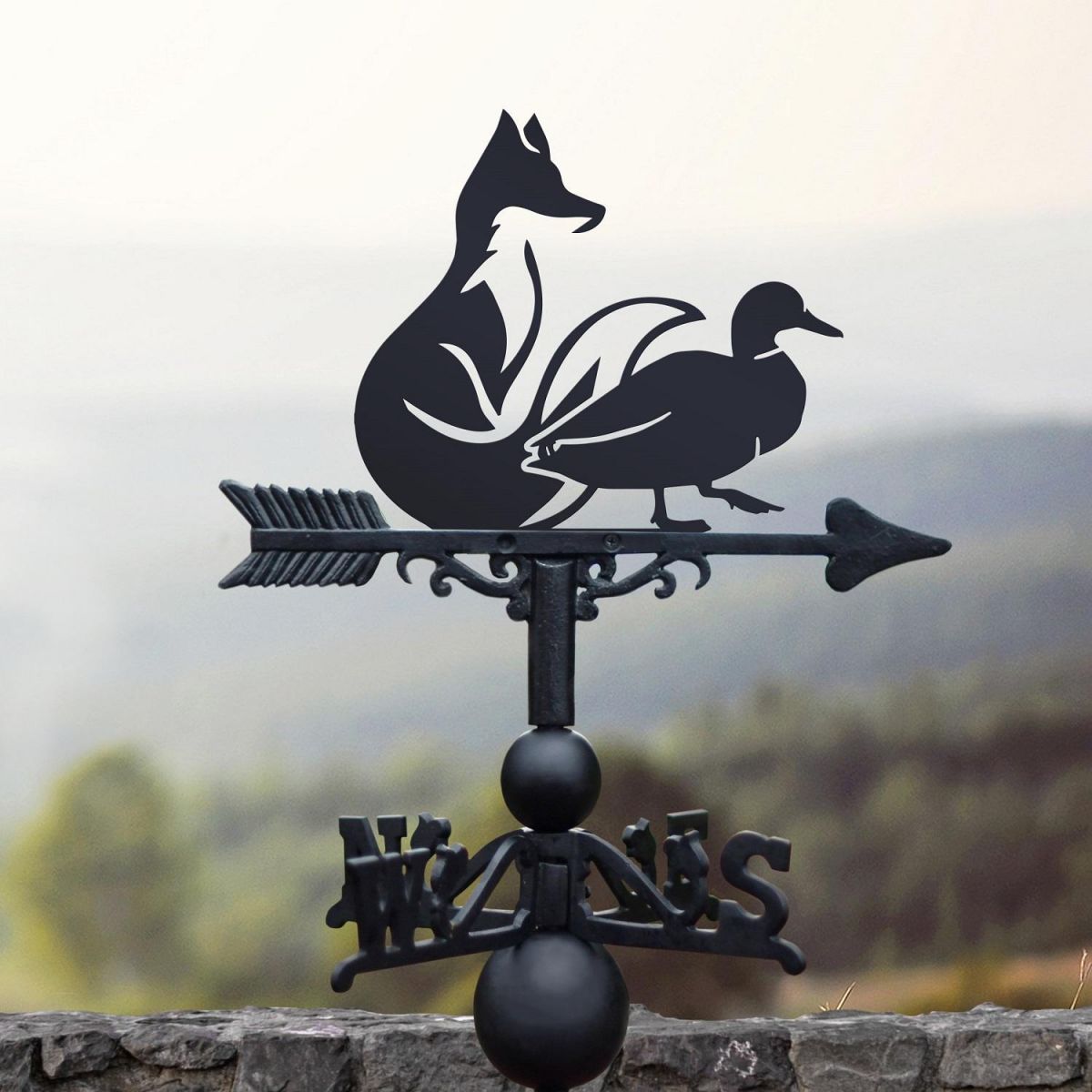 Fox & Duck Weathervane in Black Finish  Fox & Duck Weathervane in Black Finish