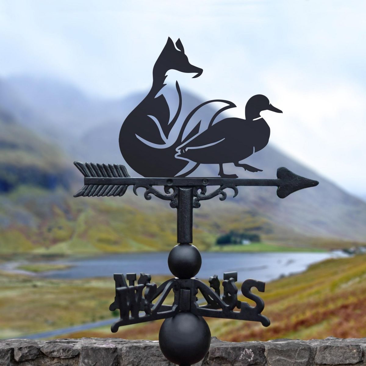 Black Weathervane with Fox & Duck Design  Black Weathervane with Fox & Duck Design