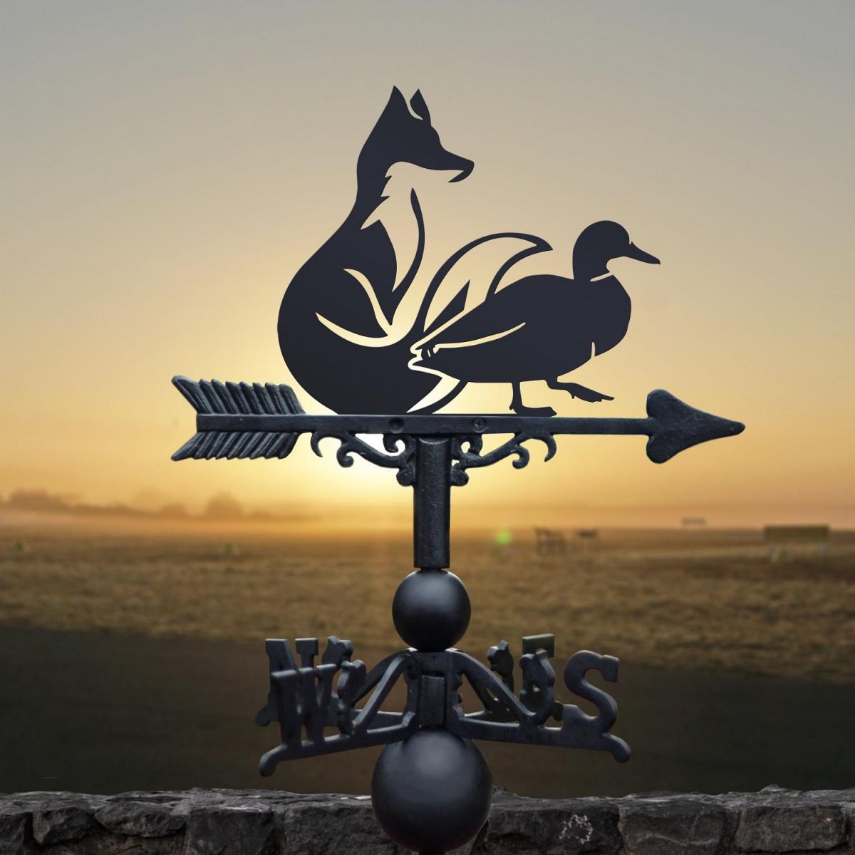 Black Weathervane with Fox & Duck Design  Black Weathervane with Fox & Duck Design