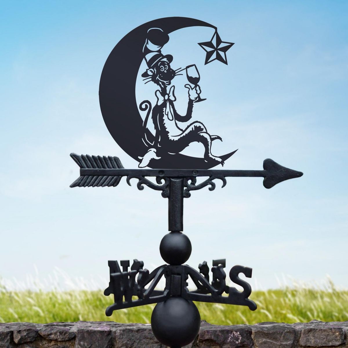 Cat in the Hat- Moon and Star Weathervane