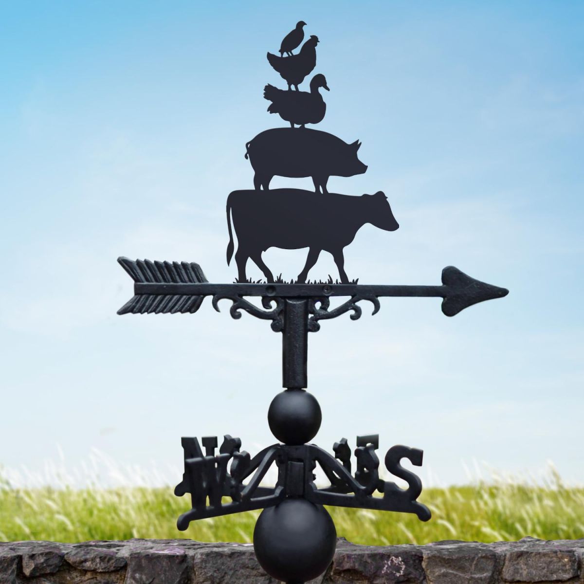 Cast Iron & Steel Farm Animal Stack Weathervane in Situ Cast Iron & Steel Farm Animal Stack Weathervane in Situ