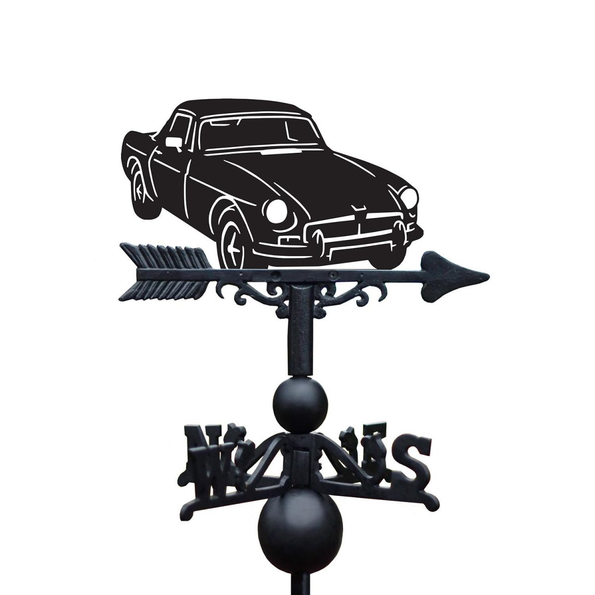 Black MGB Roadster Weathervane on white background