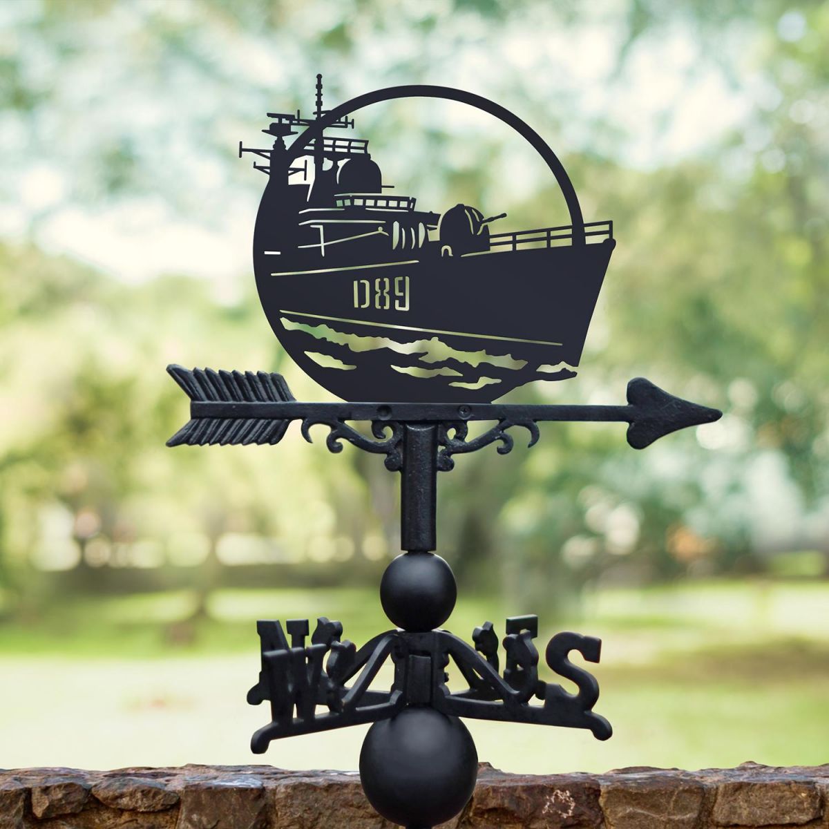 HMS Exeter Weathervane in Situ in the Garden