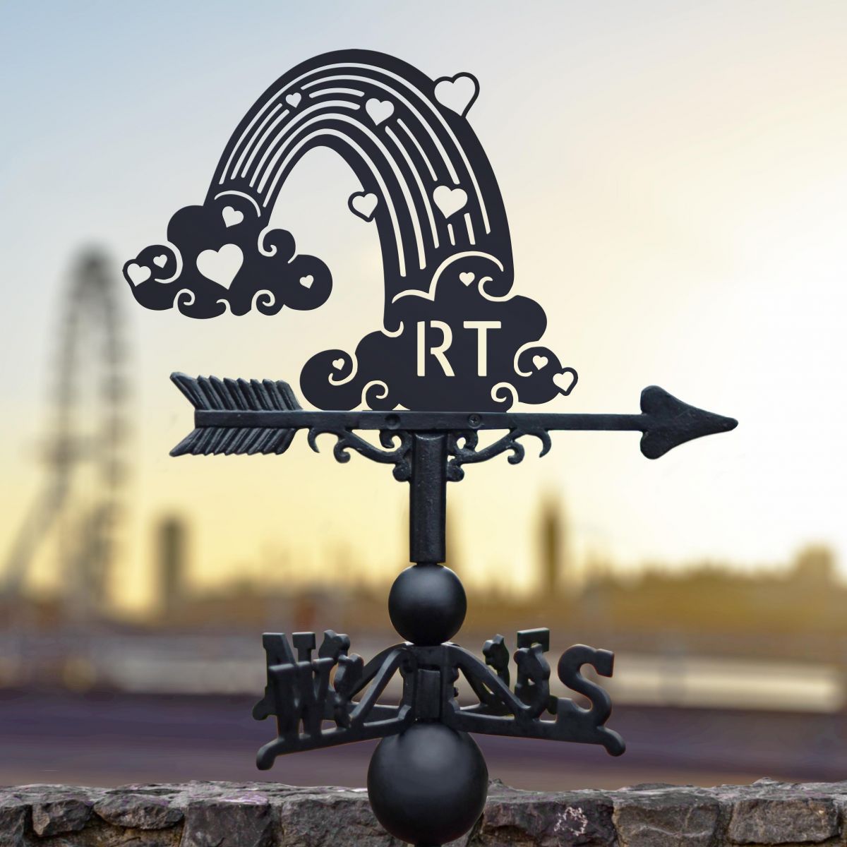 Rainbow Personalised Initials Weathervane in the city