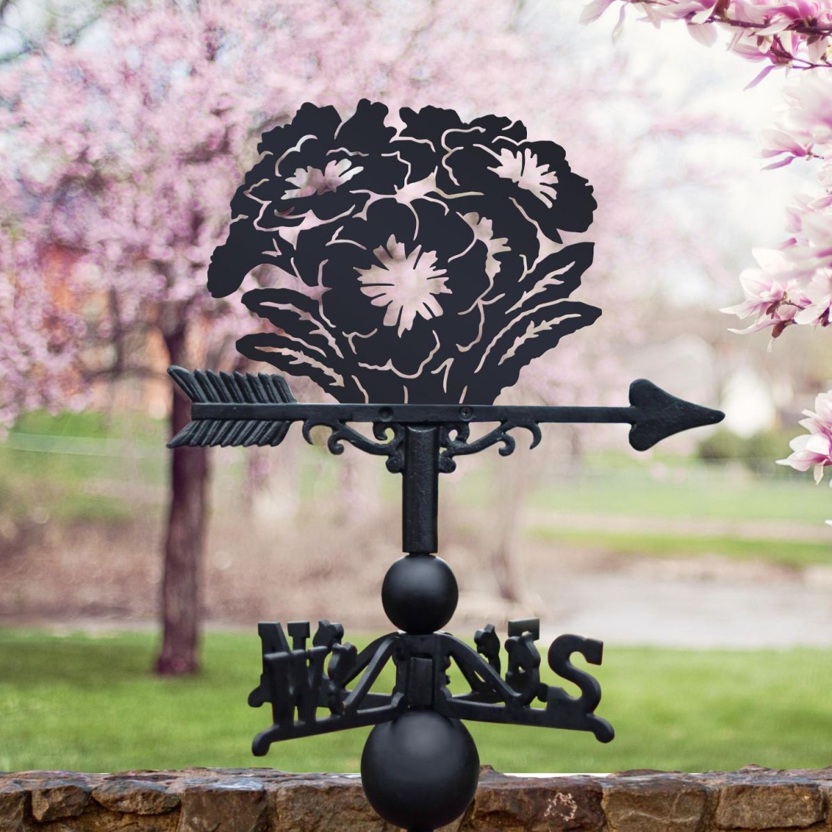 Cast Iron and Steel Weathervane with Primrose Motif Cast Iron and Steel Weathervane with Primrose Motif