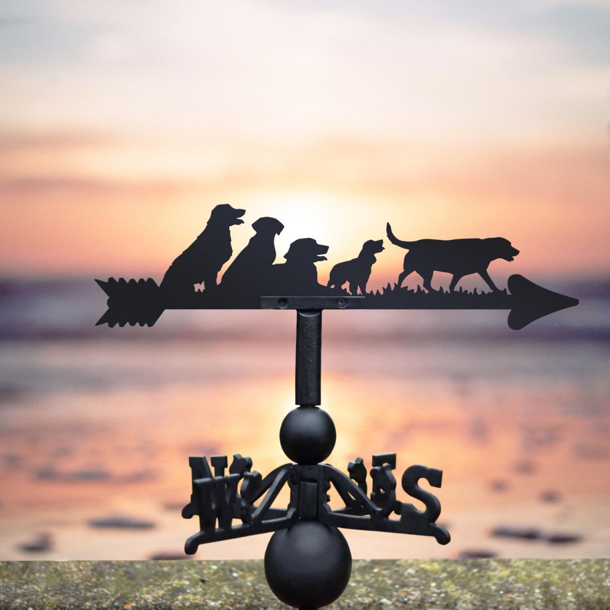 Cast Iron and Steel Weathervane with Group of Dogs Motif Cast Iron and Steel Weathervane with Group of Dogs Motif