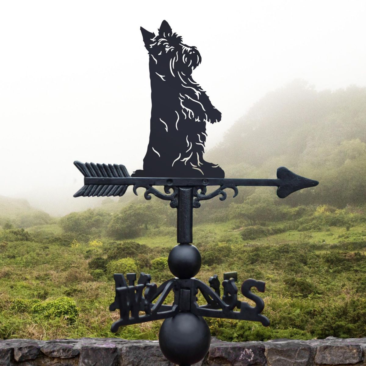 Cast Iron and Steel Weathervane with Scottish Terrier Motif Cast Iron and Steel Weathervane with Scottish Terrier Motif