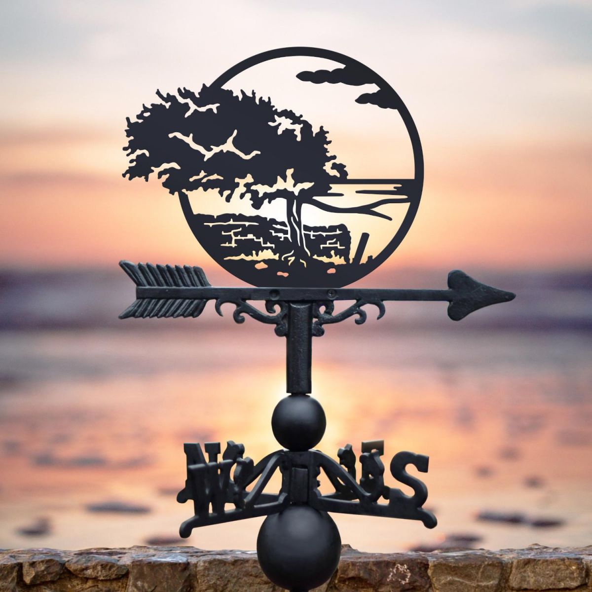 Cast Iron and Steel Weathervane with Coastal Tree Motif