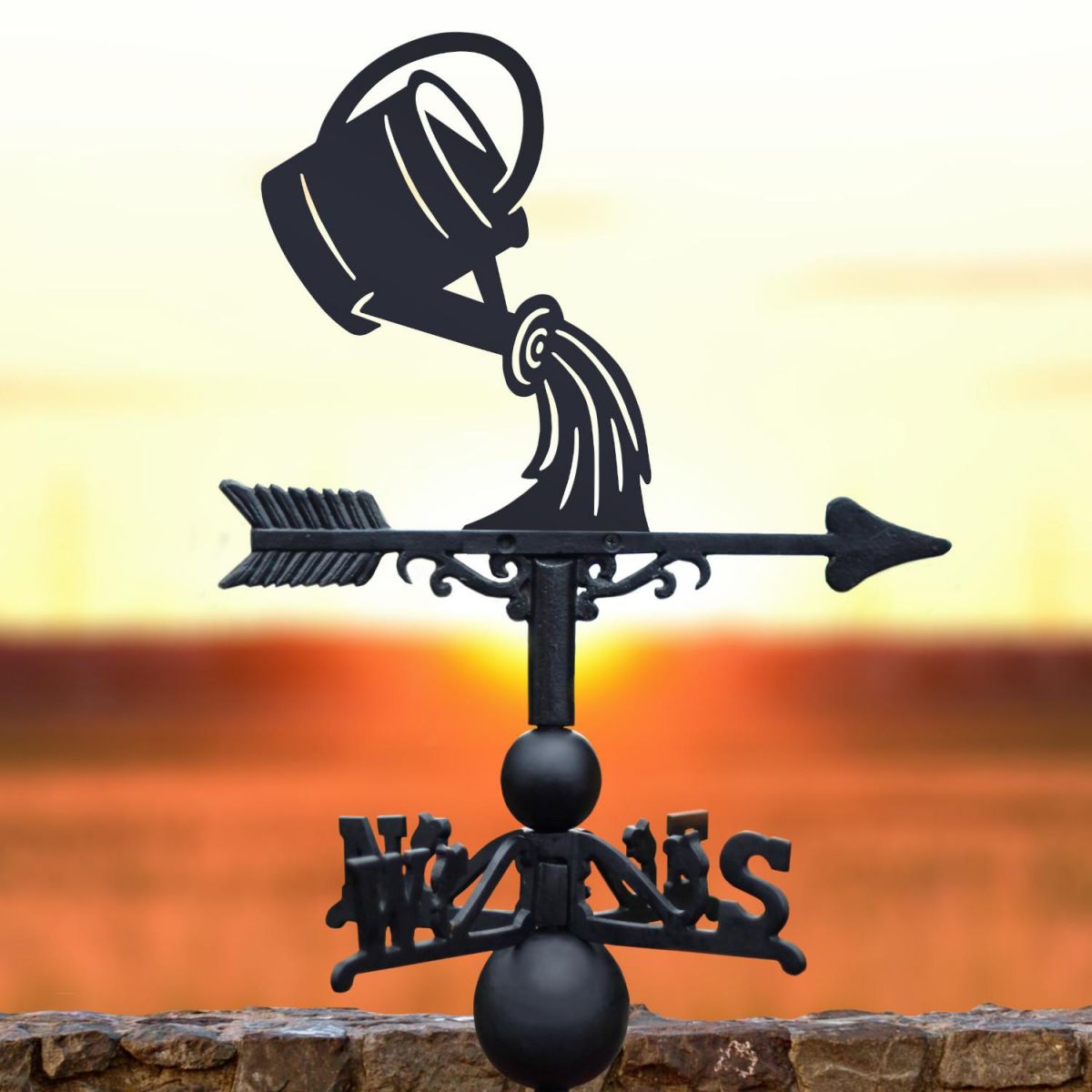 Pouring Watering Can Weathervane at Sunset