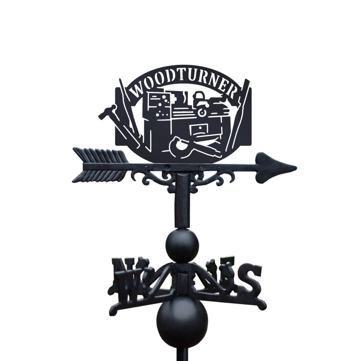 Woodturner Weathervane on White Background Woodturner Weathervane on White Background