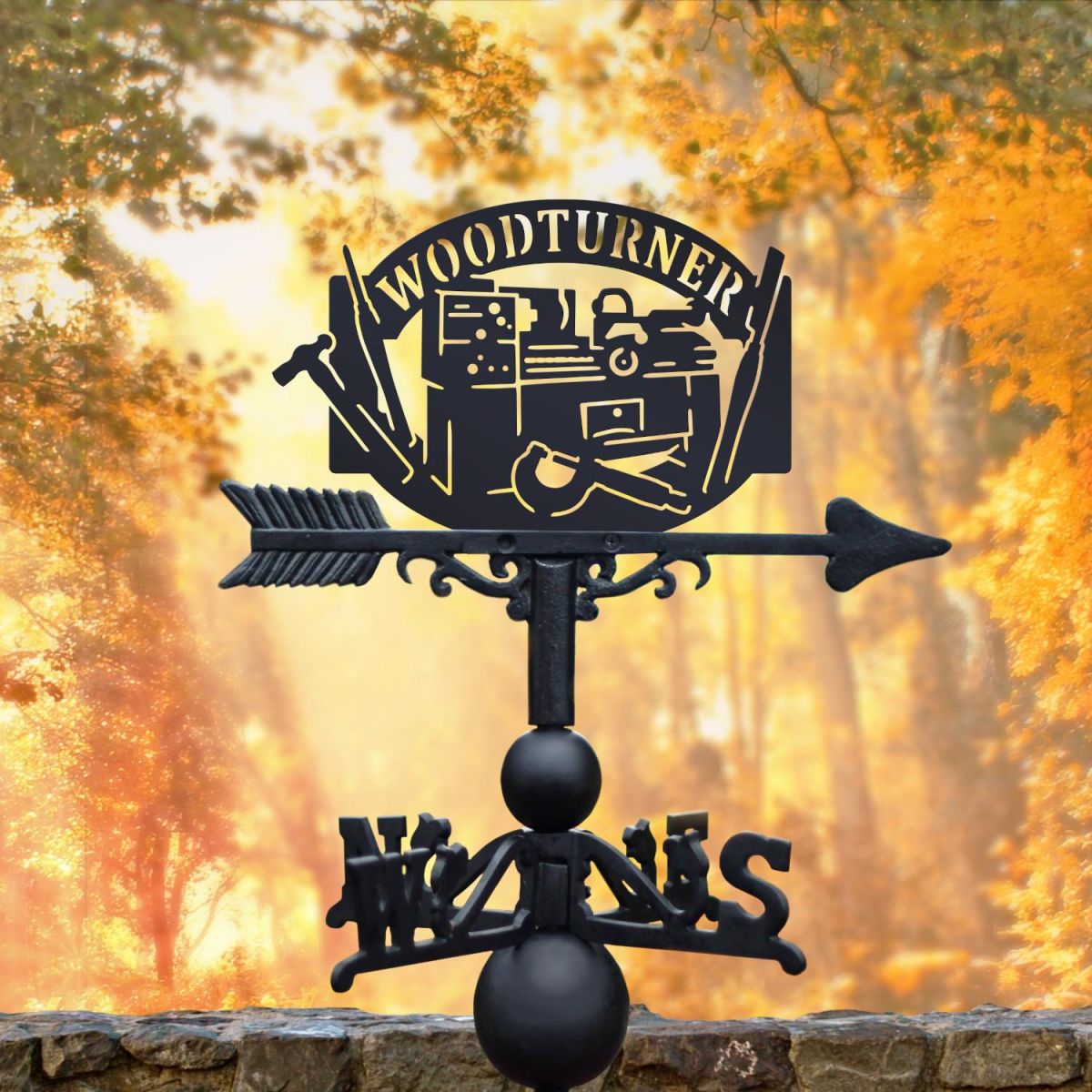 Cast Iron and Steel Weathervane with Woodturner Motif Cast Iron and Steel Weathervane with Woodturner Motif