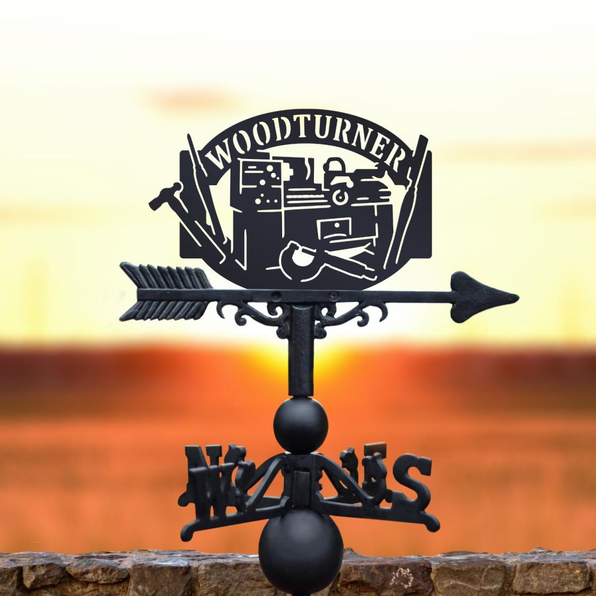 Woodturner Weathervane at Sunset Woodturner Weathervane at Sunset