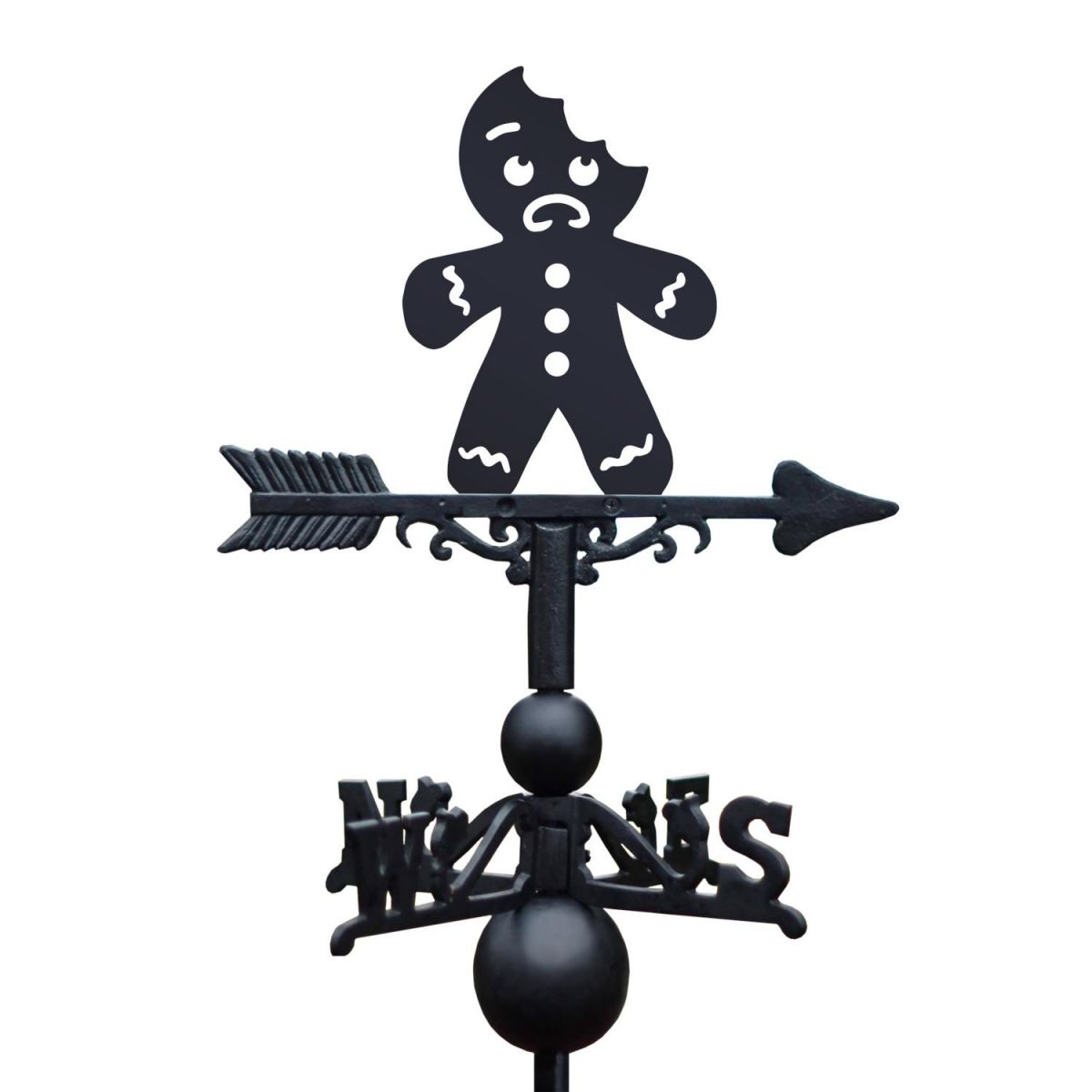 Bitten Gingerbread Man Weathervane on White Background