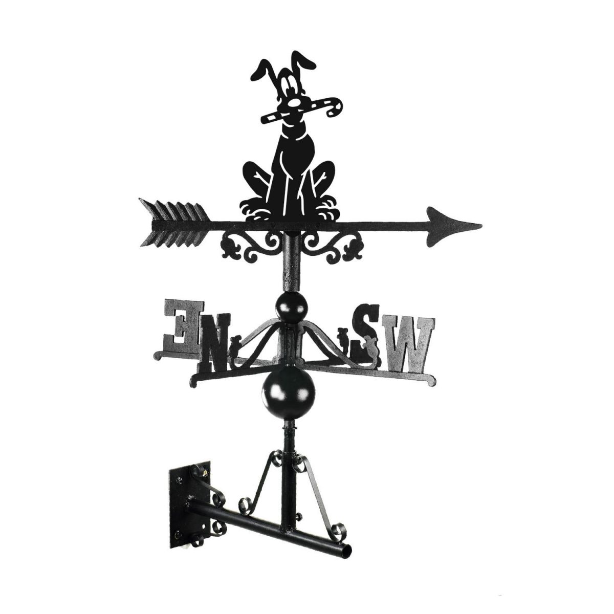 Cartoon Dog with Candy Cane Weathervane Mounted Cartoon Dog with Candy Cane Weathervane Mounted