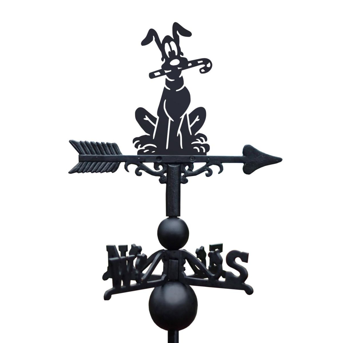 Cartoon Dog with Candy Cane Weathervane on White Background Cartoon Dog with Candy Cane Weathervane on White Background