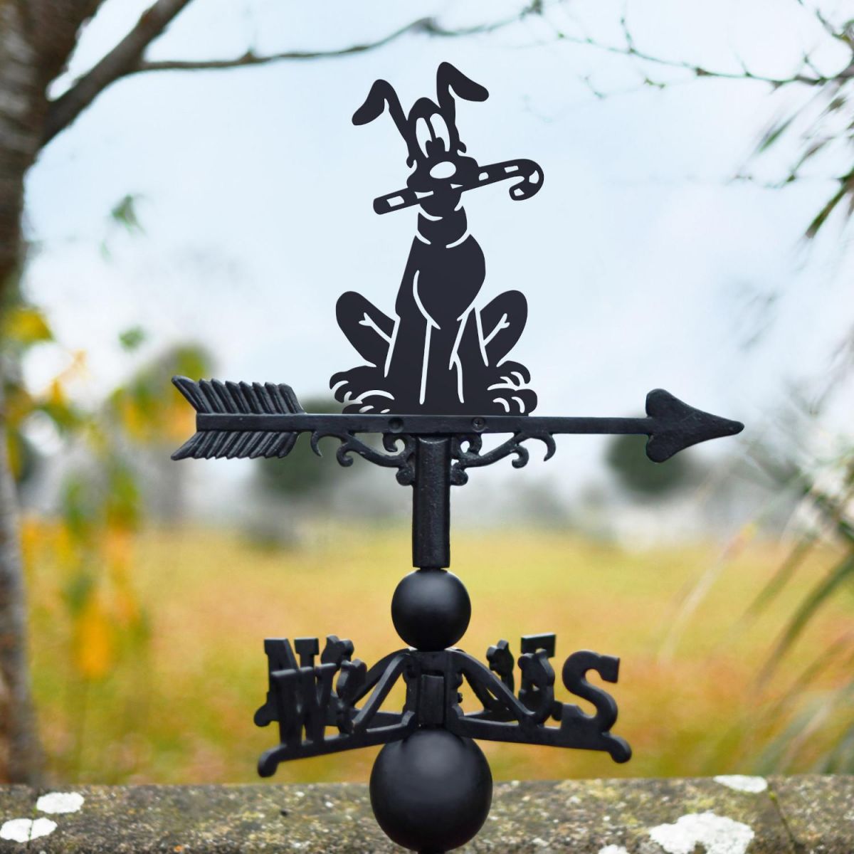 Weathervane with Cartoon Dog with Candy Cane Topper Weathervane with Cartoon Dog with Candy Cane Topper