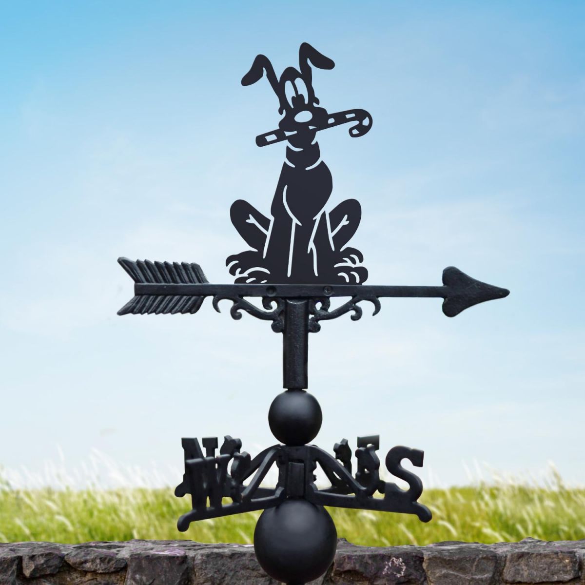Weathervane with Cartoon Dog with Candy Cane Motif Weathervane with Cartoon Dog with Candy Cane Motif