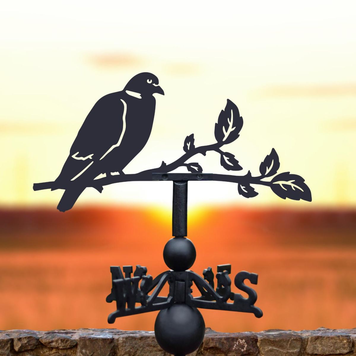 Wood Pigeon Steel and Cast Iron Weathervane at Sunset