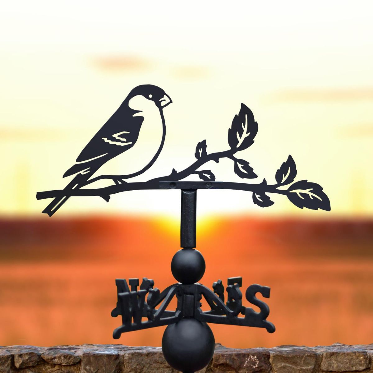 Bullfinch Steel and Cast Iron Weathervane at Sunset