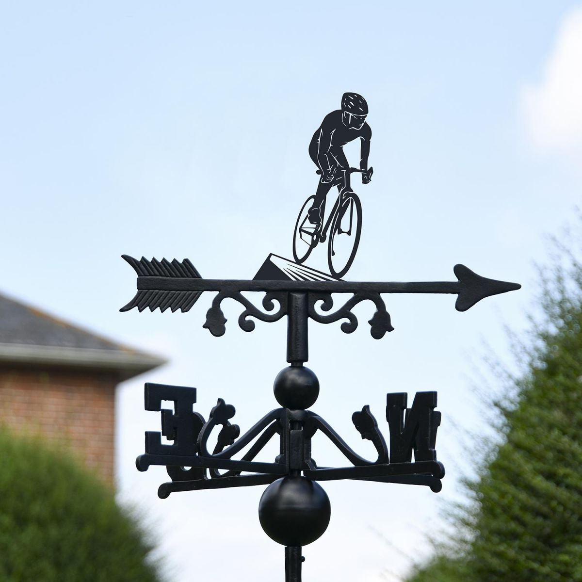 Cyclist Free Standing Weathervane Created From Iron Cyclist Free Standing Weathervane Created From Iron