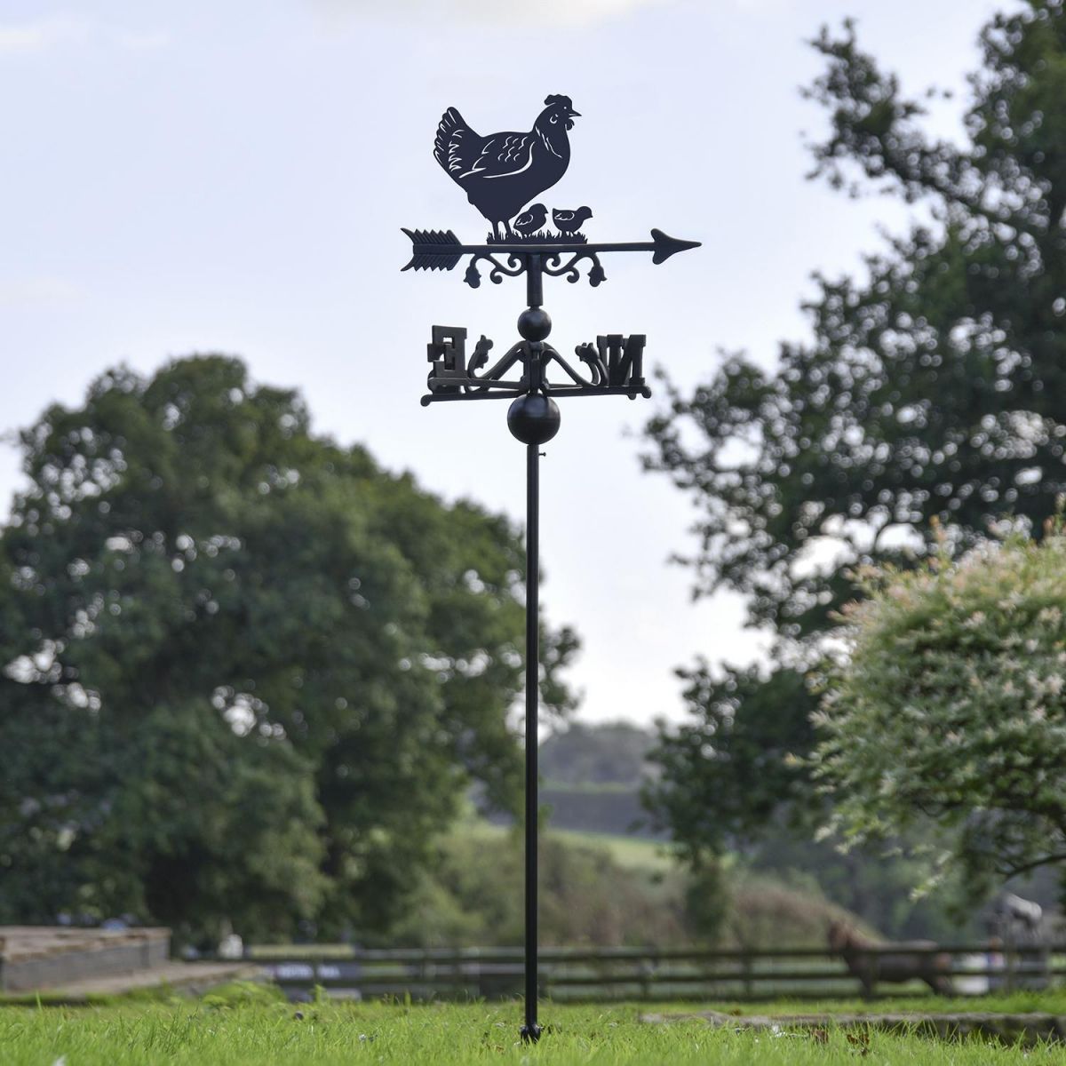 Hen & Chicks Free Standing Weathervane in Use Outdoors