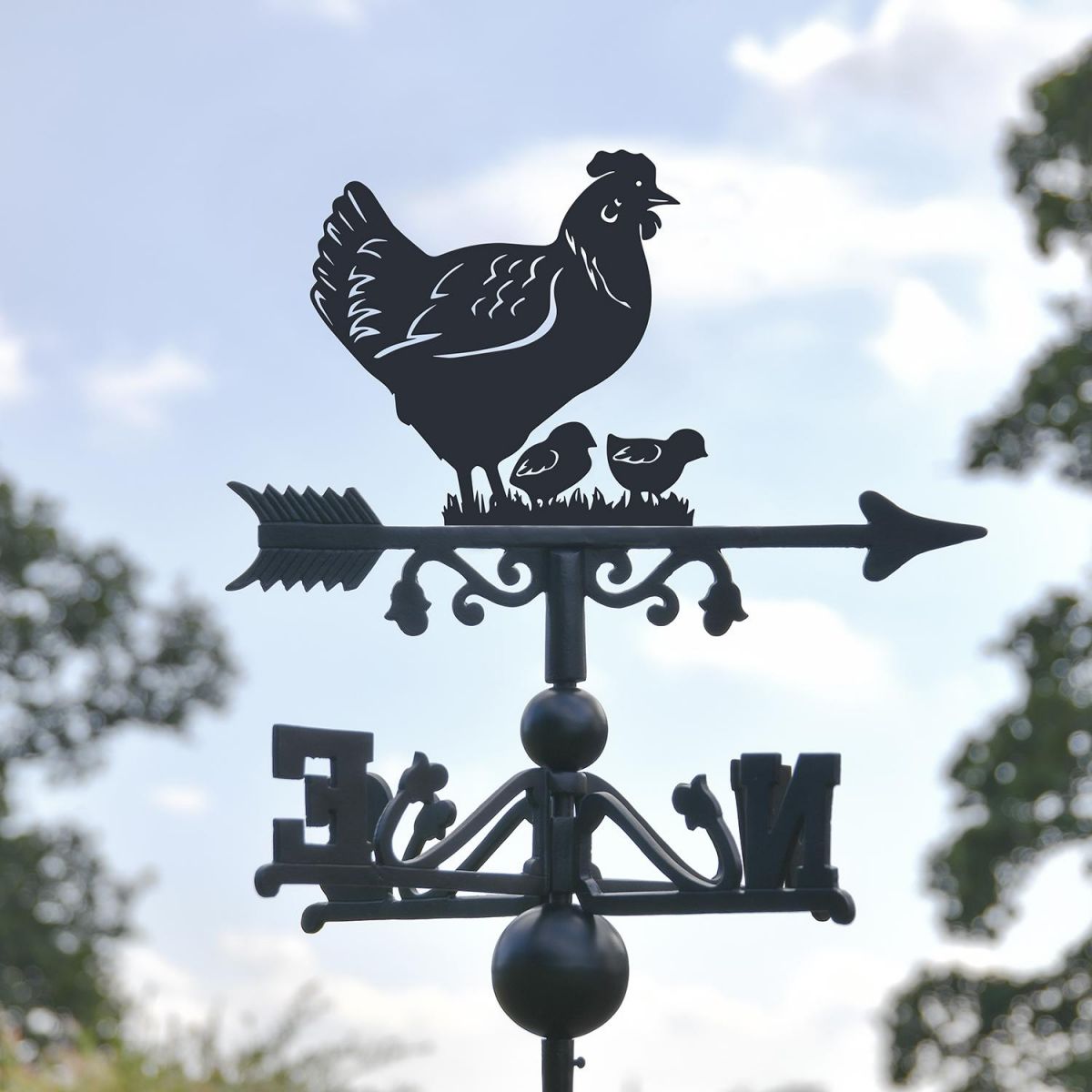 Hen & Chicks Free Standing Weathervane Created From Iron