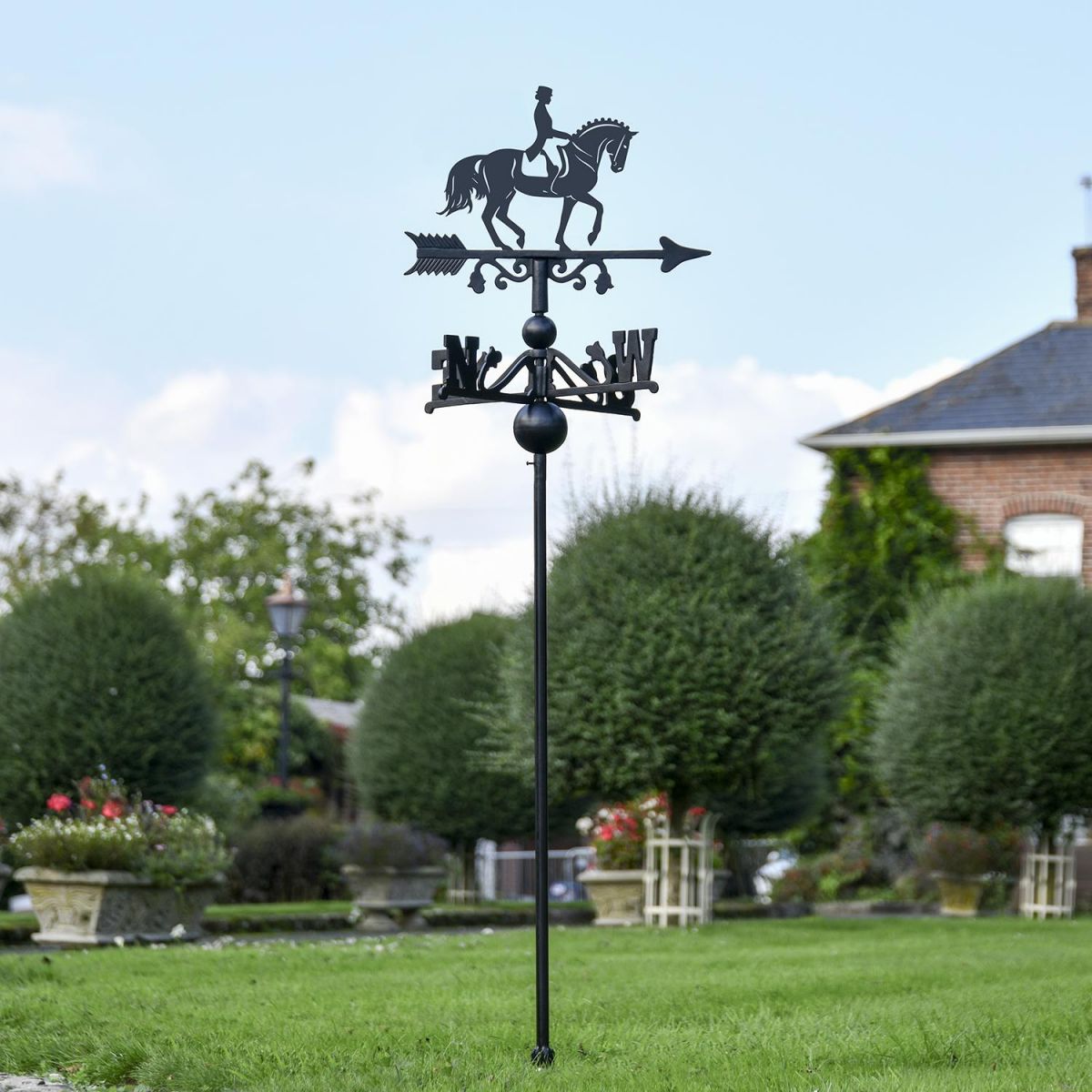 Dressage Horse Free Standing Weathervane in Use in the Garden Dressage Horse Free Standing Weathervane in Use in the Garden