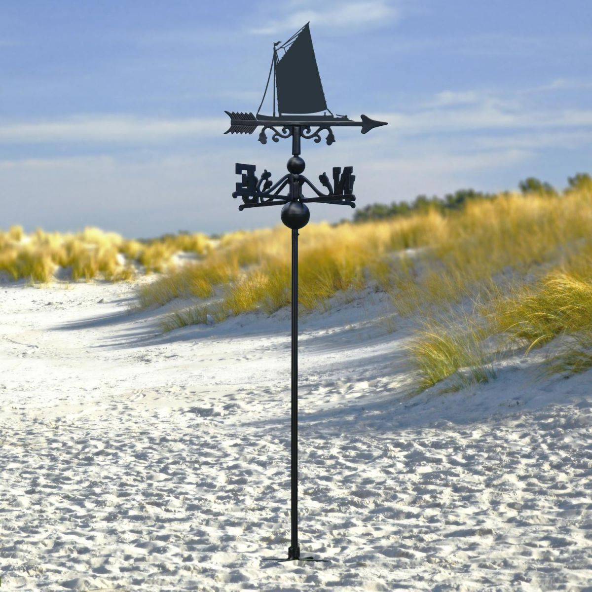 Norfolk Wherry Sail Boat Free Standing Weathervane at the Beach Norfolk Wherry Sail Boat Free Standing Weathervane at the Beach