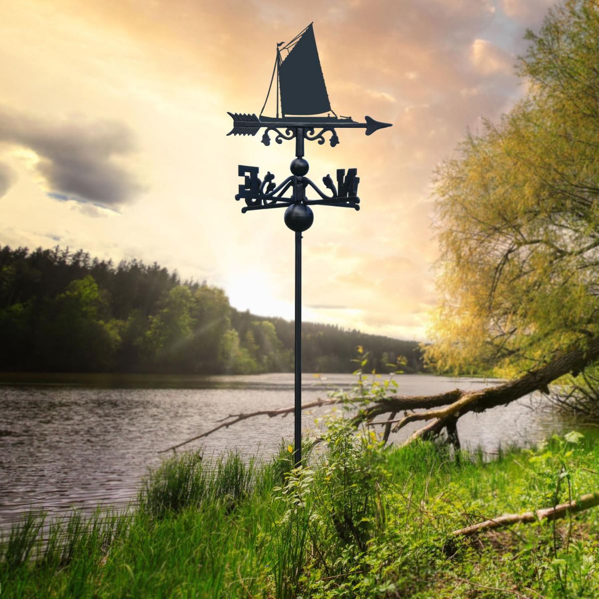 Norfolk Wherry Sail Boat Free Standing Weathervane at Sunset Norfolk Wherry Sail Boat Free Standing Weathervane at Sunset