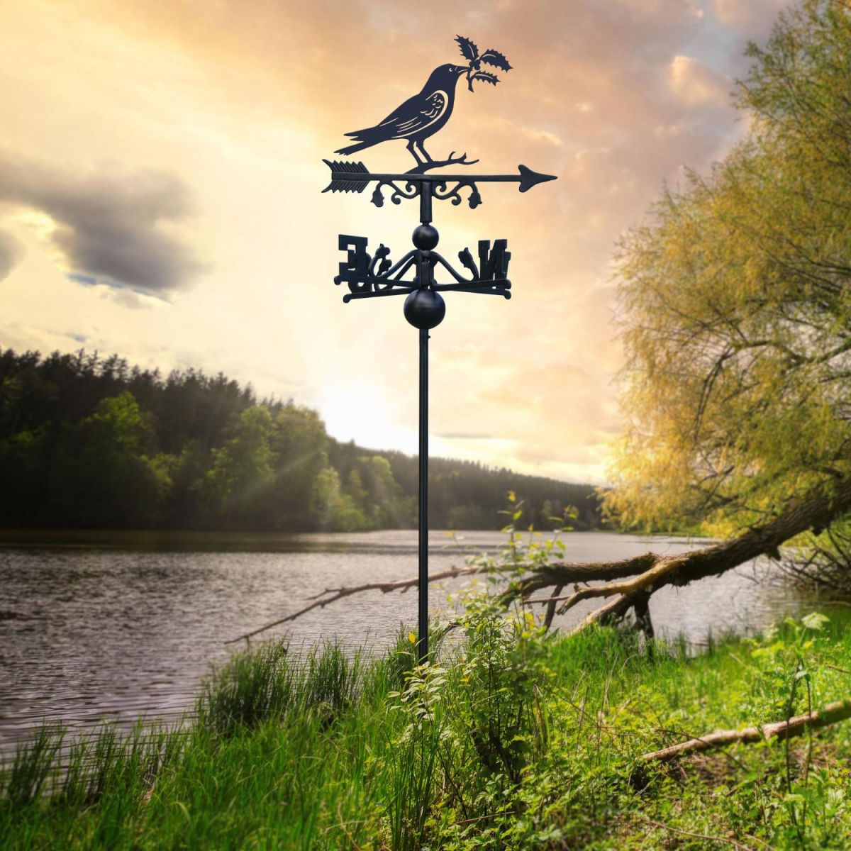 Free Standing Weathervane with Raven & Holly Motif Free Standing Weathervane with Raven & Holly Motif
