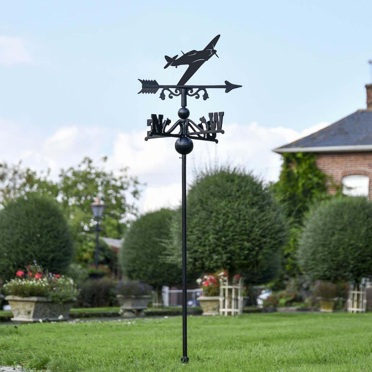Hurricane Aircraft Free Standing Weathervane in Use Outdoors