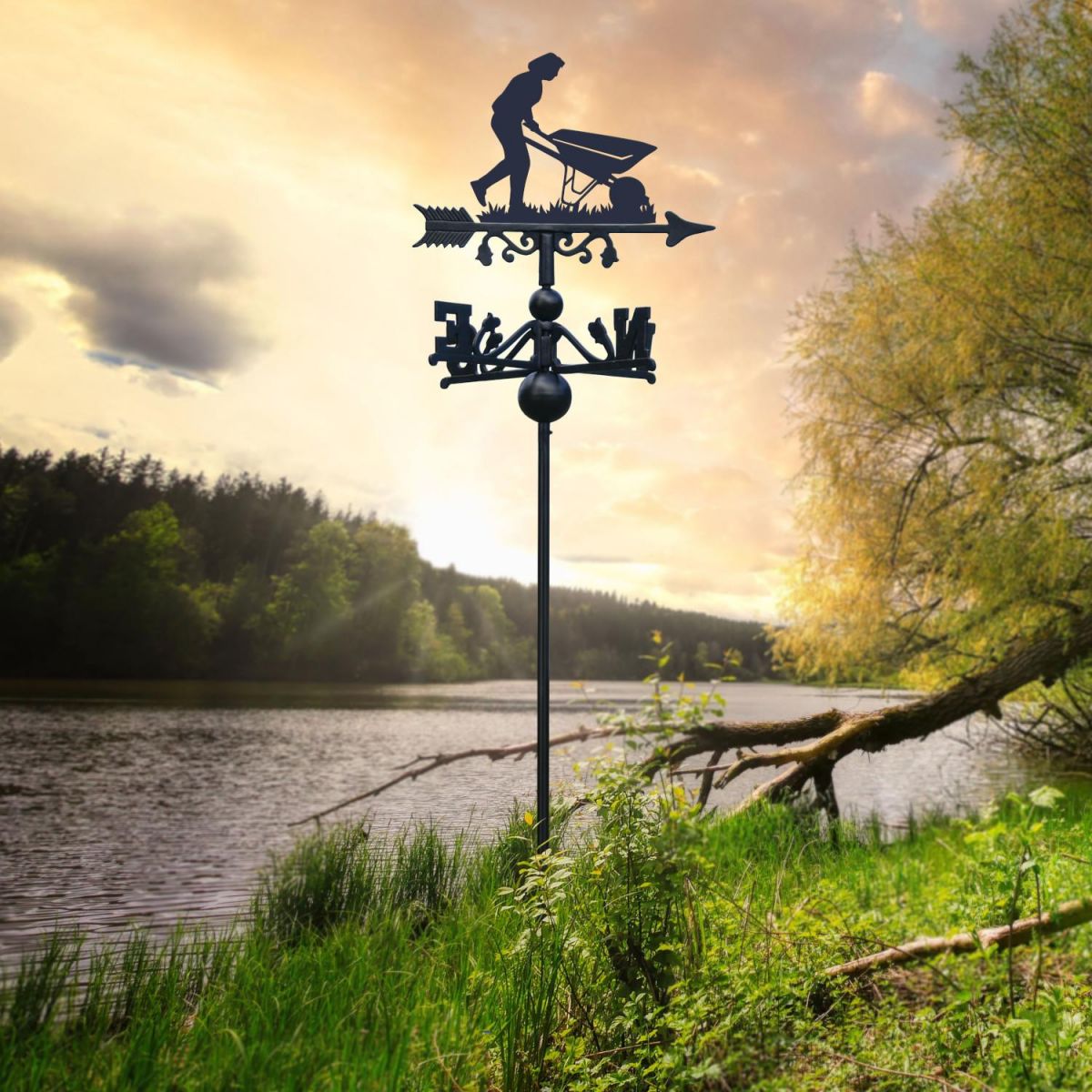 Free Standing Weathervane with Wheelbarrow Gardener Topper
